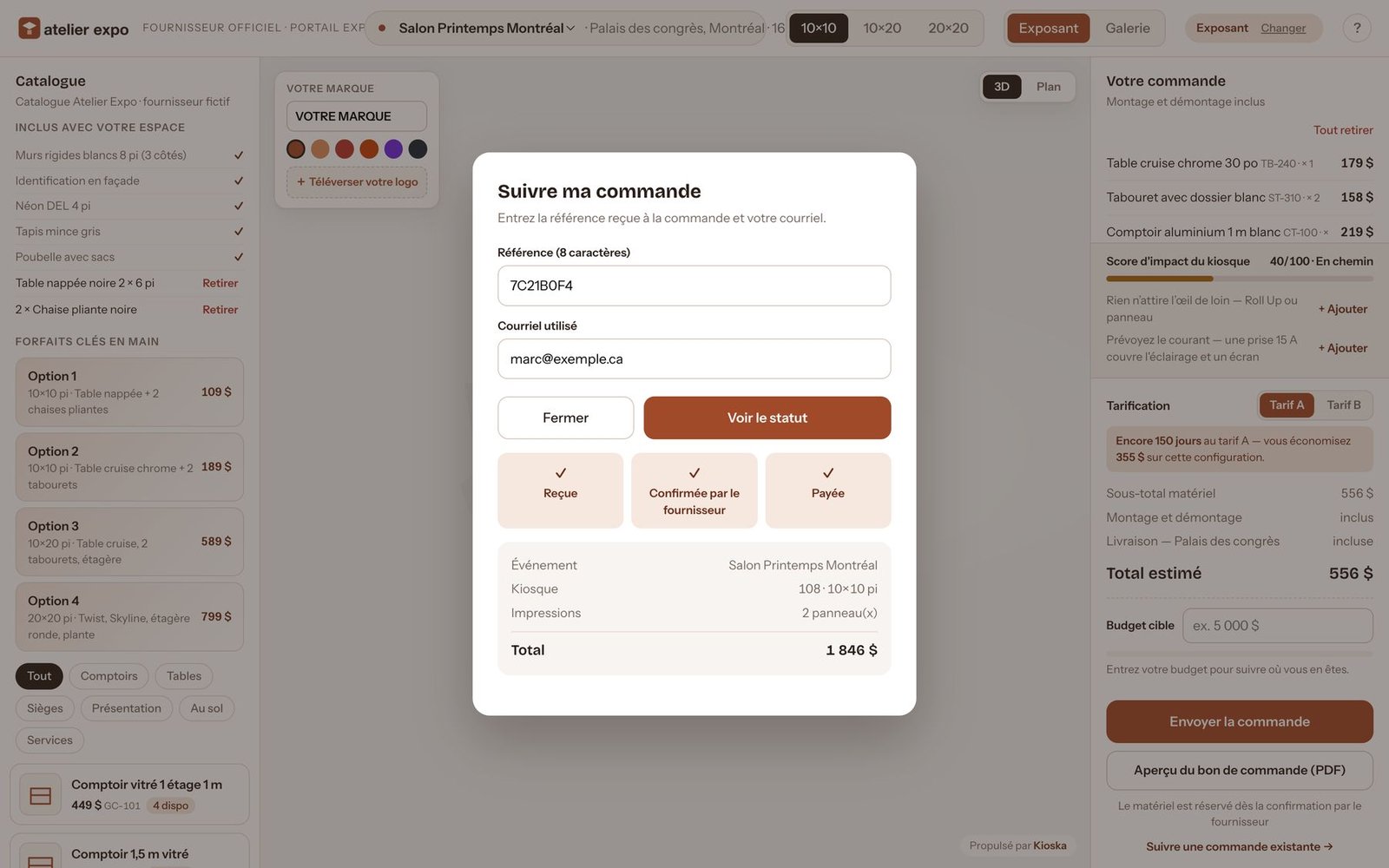 Suivi de commande de l'exposant